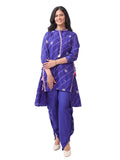 Royal Blue Cotton Bandhani Print Co-Ord Set with Asymmetrical Kurta