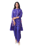 Royal Blue Cotton Bandhani Print Co-Ord Set with Asymmetrical Kurta