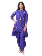 Royal Blue Cotton Bandhani Print Co-Ord Set with Asymmetrical Kurta