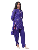 Royal Blue Cotton Bandhani Print Co-Ord Set with Asymmetrical Kurta