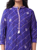 Royal Blue Cotton Bandhani Print Co-Ord Set with Asymmetrical Kurta