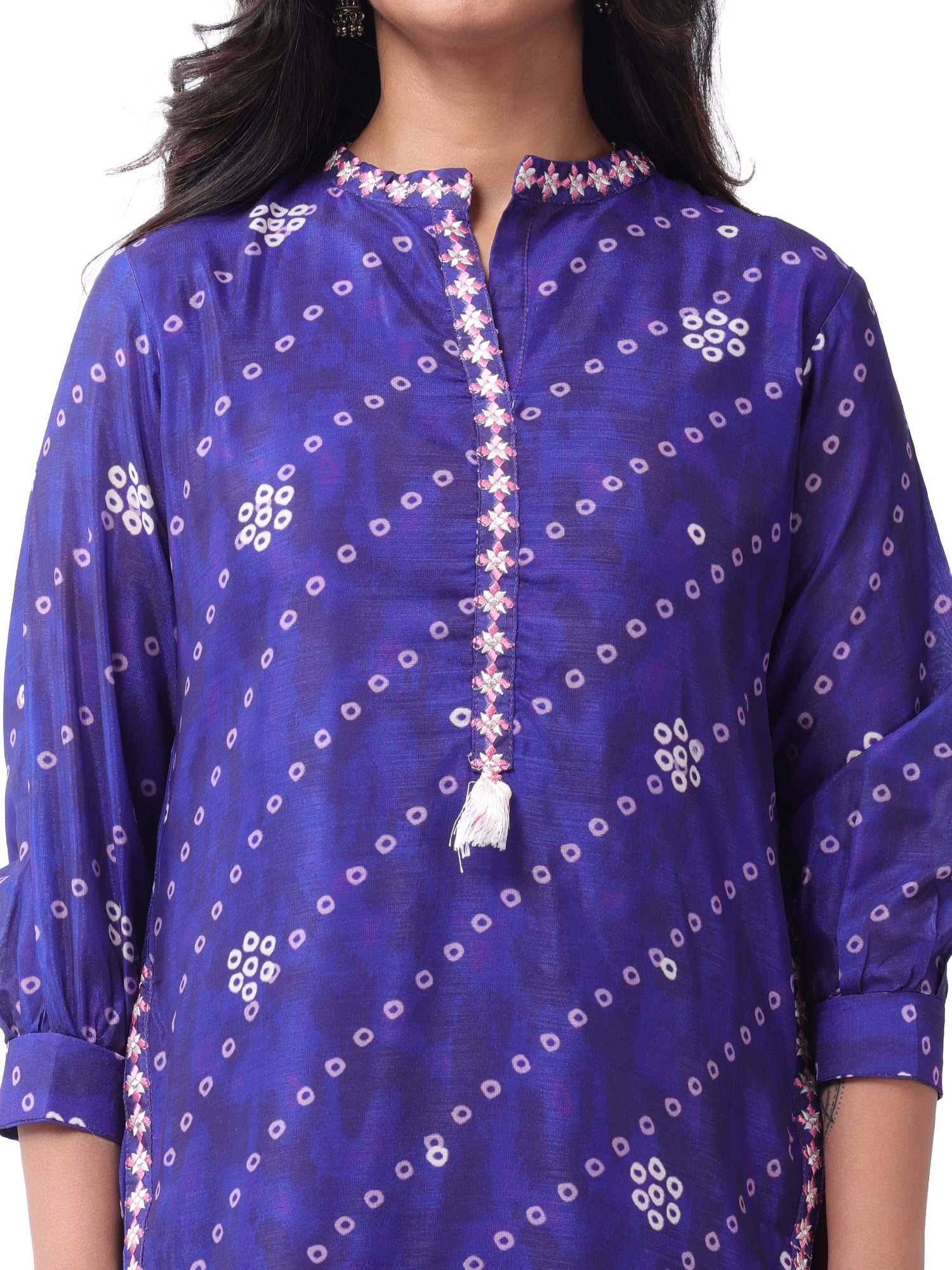 Royal Blue Cotton Bandhani Print Co-Ord Set with Asymmetrical Kurta