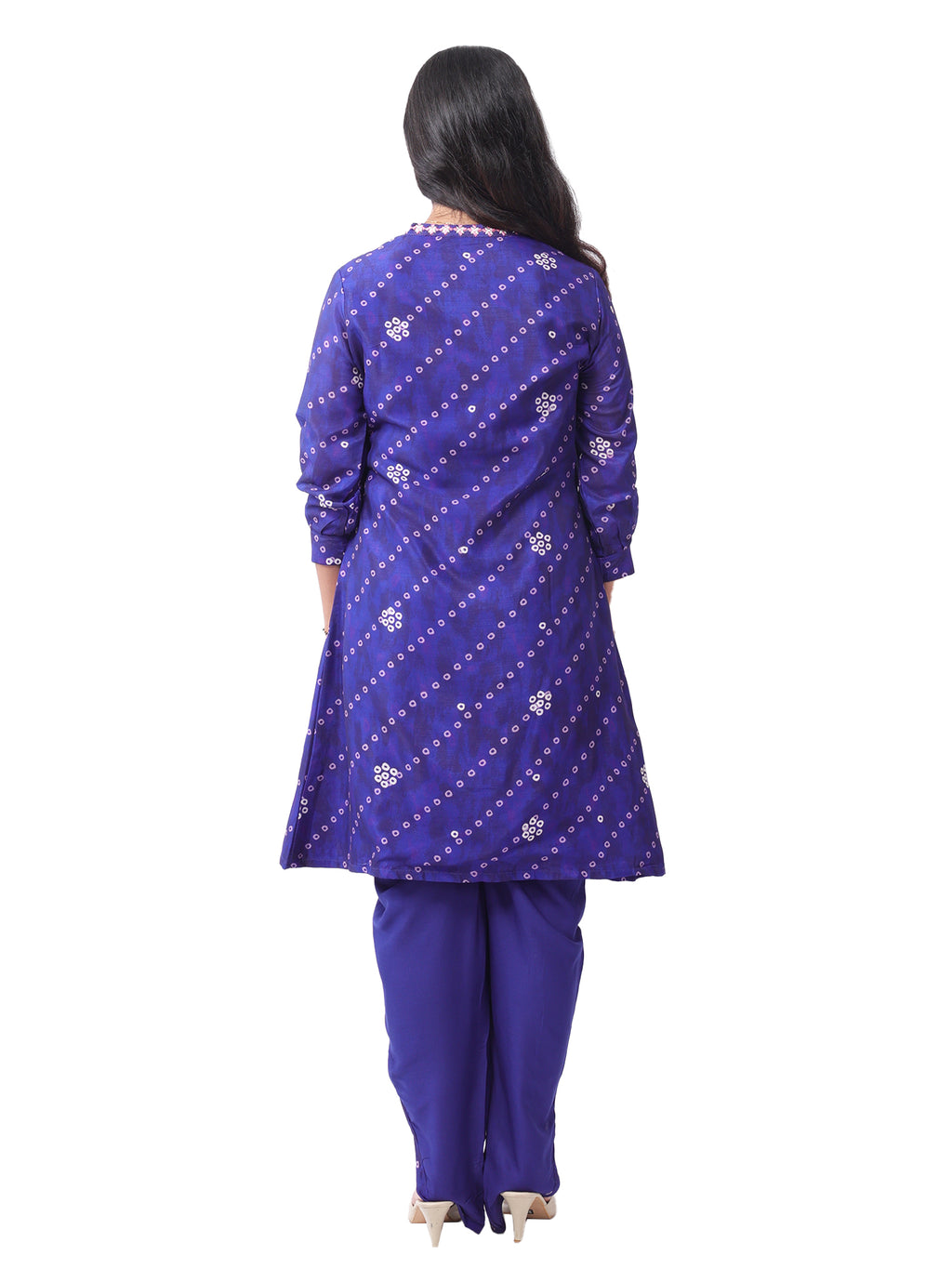 Royal Blue Cotton Bandhani Print Co-Ord Set with Asymmetrical Kurta