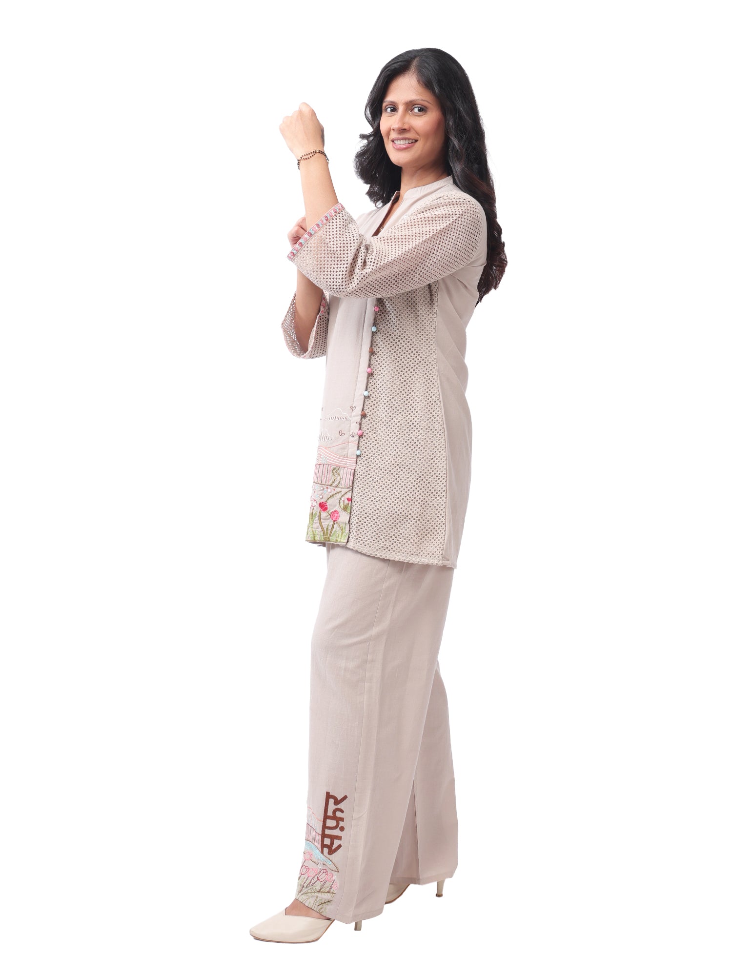 Fash'O'Holic Women's Premium Scenic Print Cotton Beige Co-Ord Set