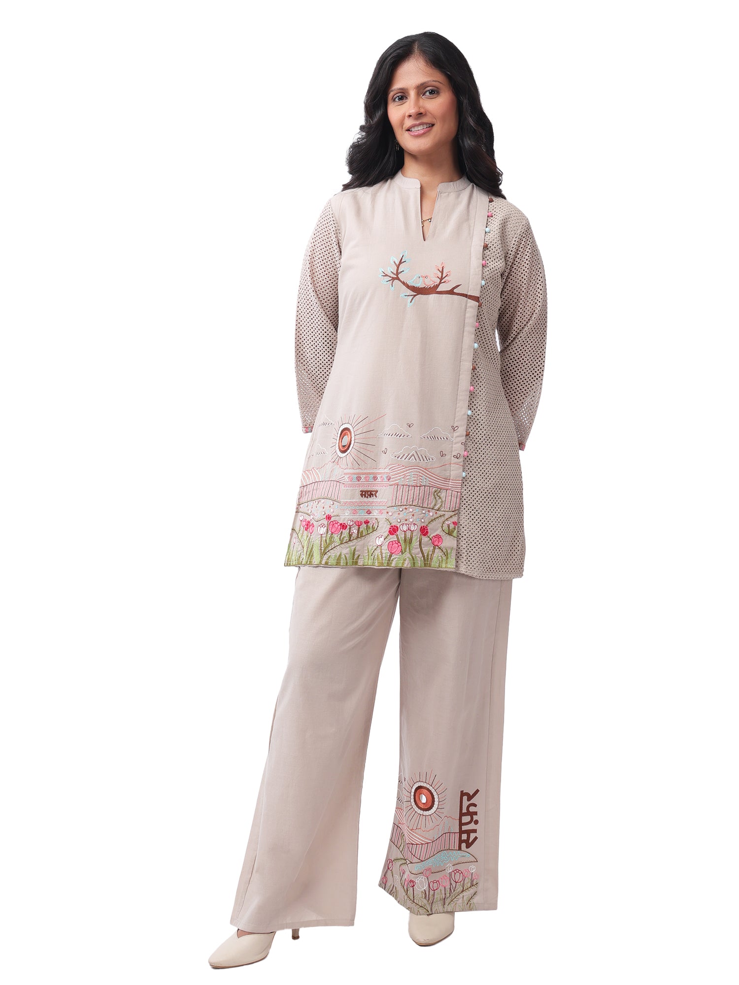 Fash'O'Holic Women's Premium Scenic Print Cotton Beige Co-Ord Set