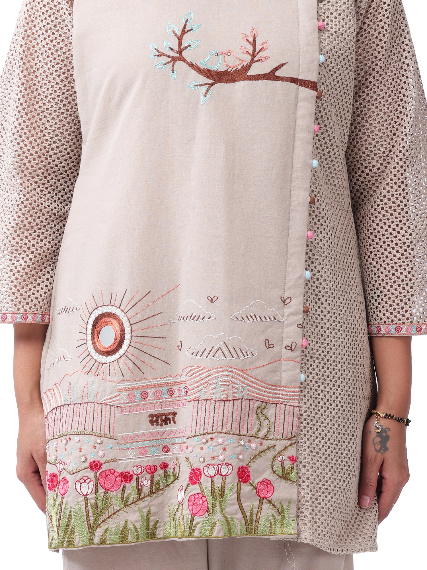 Fash'O'Holic Women's Premium Scenic Print Cotton Beige Co-Ord Set