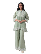 Fash'O'Holic Women's Premium Sage Green Embroidered Silk Co-ord Set