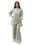 Fash'O'Holic Women's Premium Sage Green Embroidered Silk Co-ord Set