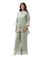 Fash'O'Holic Women's Premium Sage Green Embroidered Silk Co-ord Set