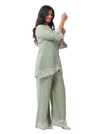 Fash'O'Holic Women's Premium Sage Green Embroidered Silk Co-ord Set