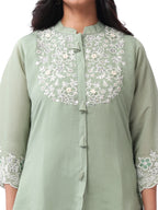 Fash'O'Holic Women's Premium Sage Green Embroidered Silk Co-ord Set