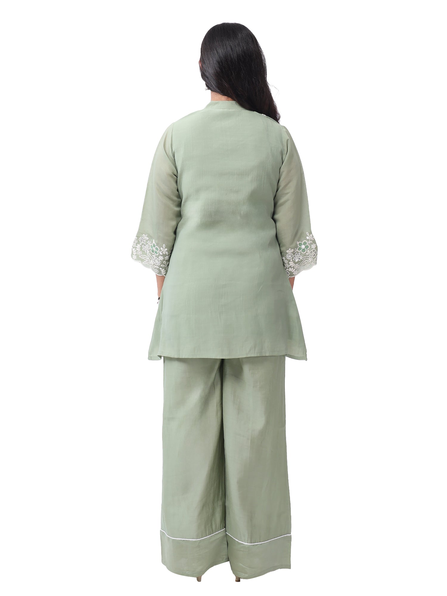 Fash'O'Holic Women's Premium Sage Green Embroidered Silk Co-ord Set