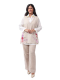 Fash'O'Holic Women's Beige Embroidered Jute Cotton Three Piece Co-Ord Set