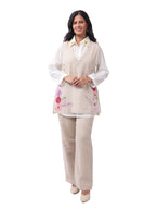 Fash'O'Holic Women's Beige Embroidered Jute Cotton Three Piece Co-Ord Set