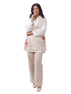 Fash'O'Holic Women's Beige Embroidered Jute Cotton Three Piece Co-Ord Set