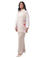 Fash'O'Holic Women's Beige Embroidered Jute Cotton Three Piece Co-Ord Set