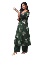 Fash'O'Holic Women's Green Printed Cotton Kurta Pant with Dupatta Set | 3-Piece Ethnic Suit Set