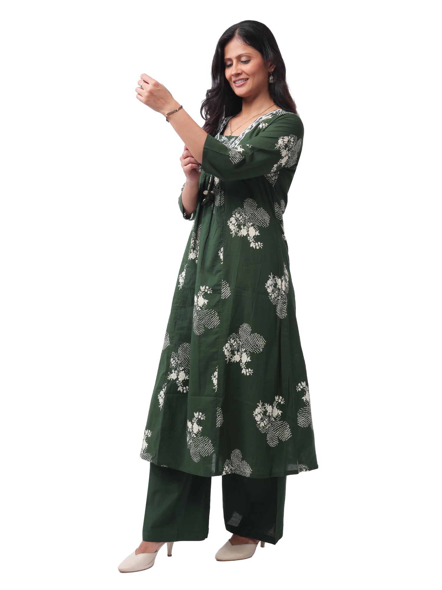 Fash'O'Holic Women's Green Printed Cotton Kurta Pant with Dupatta Set | 3-Piece Ethnic Suit Set
