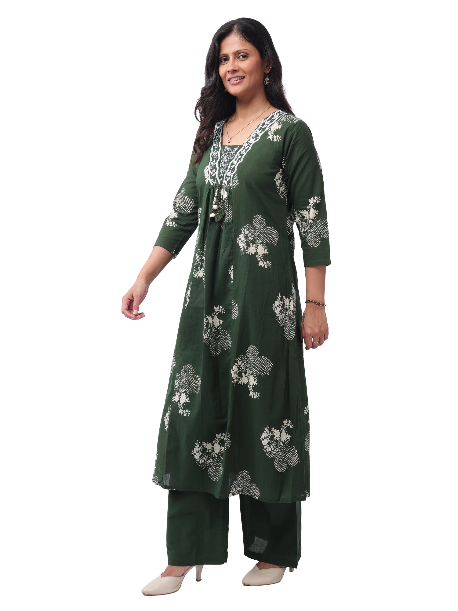 Fash'O'Holic Women's Green Printed Cotton Kurta Pant with Dupatta Set | 3-Piece Ethnic Suit Set