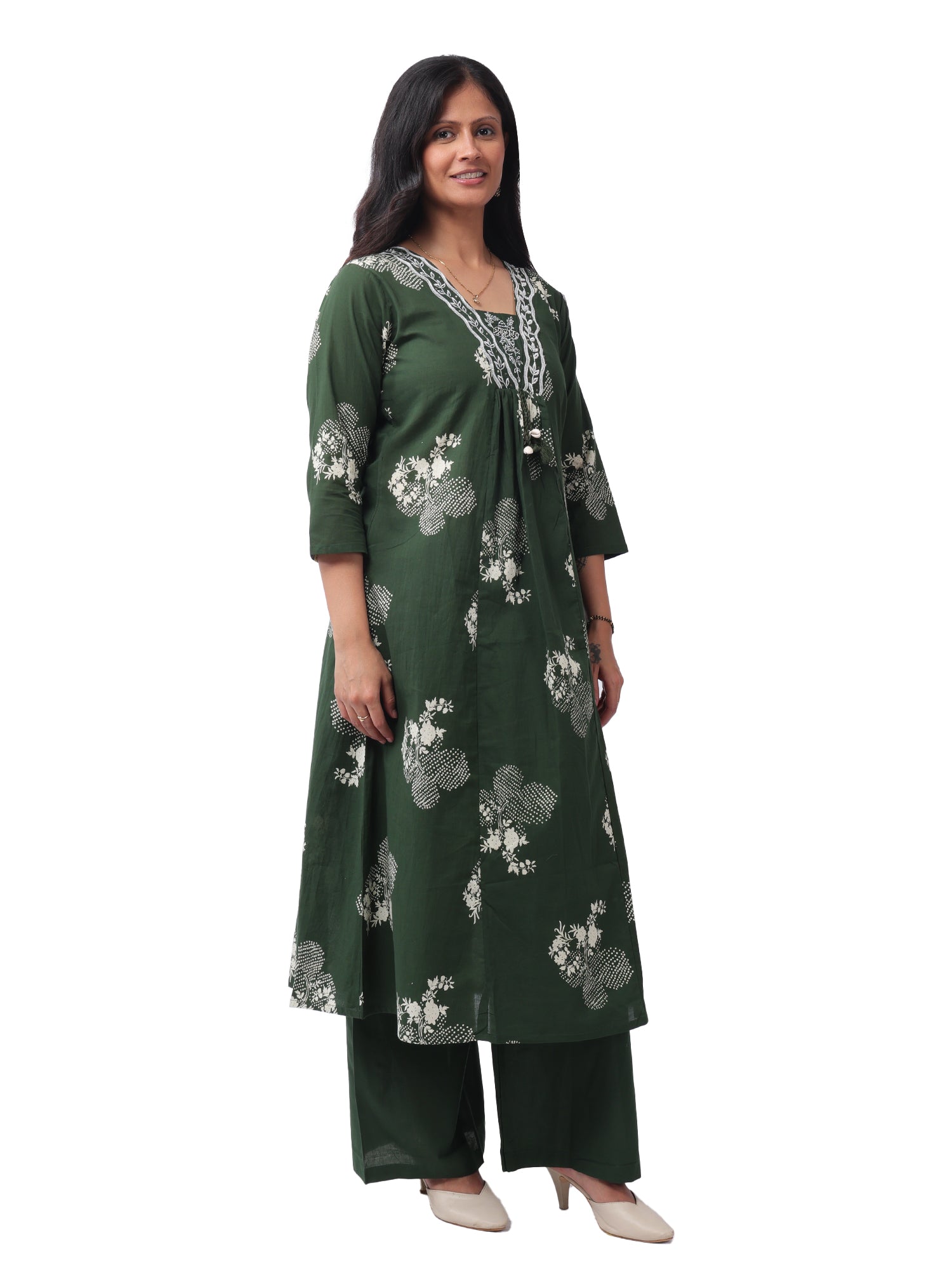 Fash'O'Holic Women's Green Printed Cotton Kurta Pant with Dupatta Set | 3-Piece Ethnic Suit Set