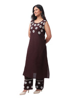 elegant Brown Floral Cotton Kurta Pant Co-Ord Set