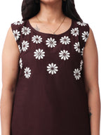 elegant Brown Floral Cotton Kurta Pant Co-Ord Set