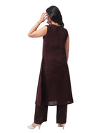 elegant Brown Floral Cotton Kurta Pant Co-Ord Set