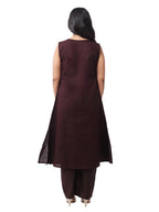 elegant Brown Floral Cotton Kurta Pant Co-Ord Set
