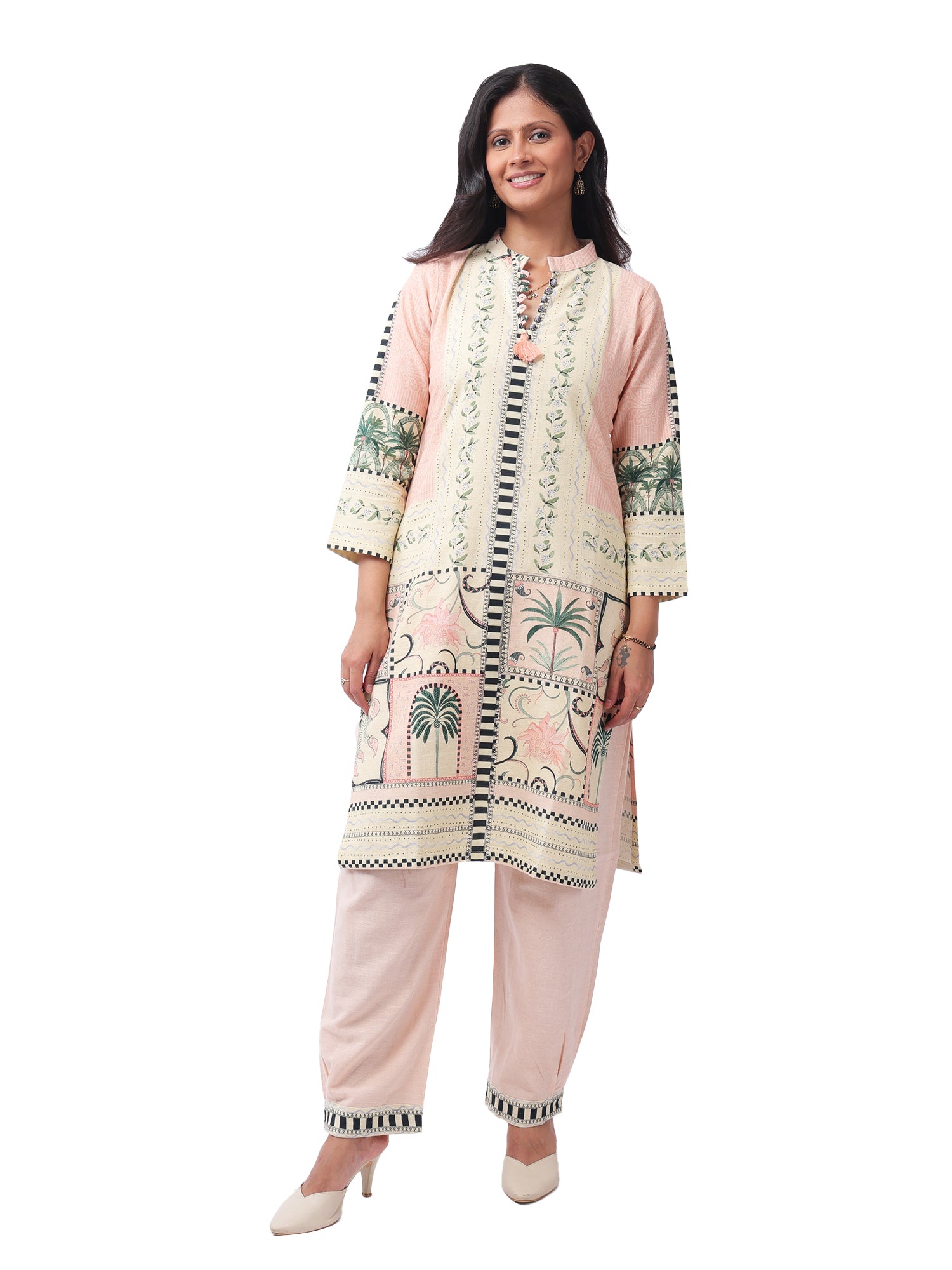 Fash'O'Holic Women's Premium Peach Printed Cotton Kurta Pant Set