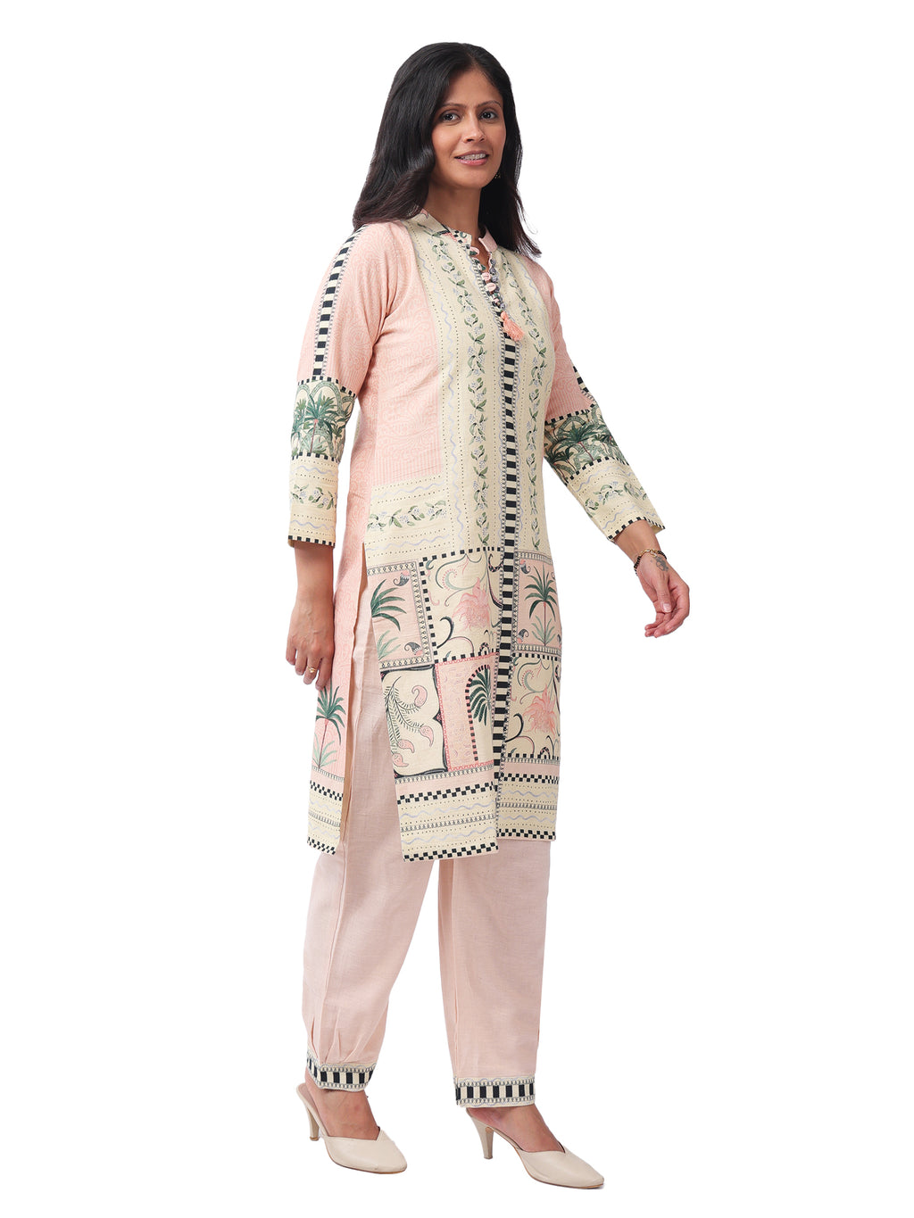 Fash'O'Holic Women's Premium Peach Printed Cotton Kurta Pant Set