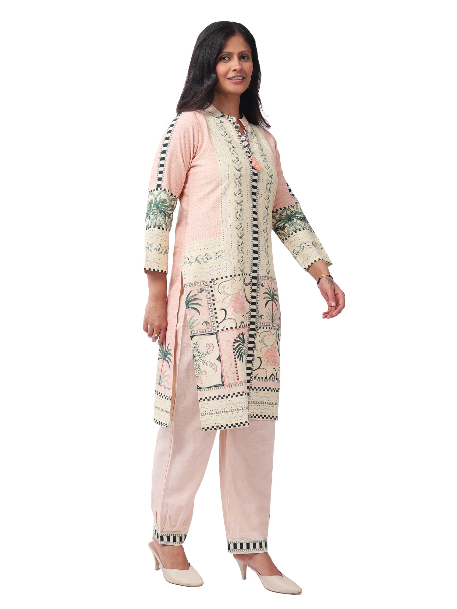 Fash'O'Holic Women's Premium Peach Printed Cotton Kurta Pant Set