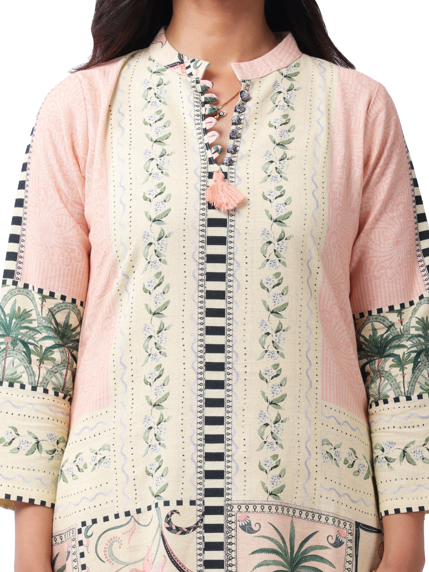 Fash'O'Holic Women's Premium Peach Printed Cotton Kurta Pant Set