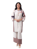 Fash'O'Holic Women's Premium Striped Cotton Kurta Pant Set with Printed Sleeves