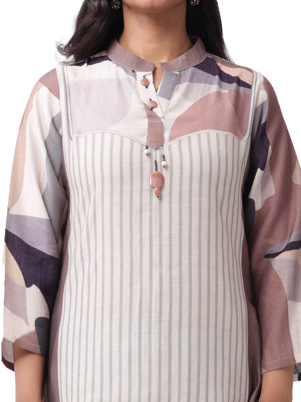 Fash'O'Holic Women's Premium Striped Cotton Kurta Pant Set with Printed Sleeves