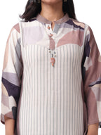 Fash'O'Holic Women's Premium Striped Cotton Kurta Pant Set with Printed Sleeves
