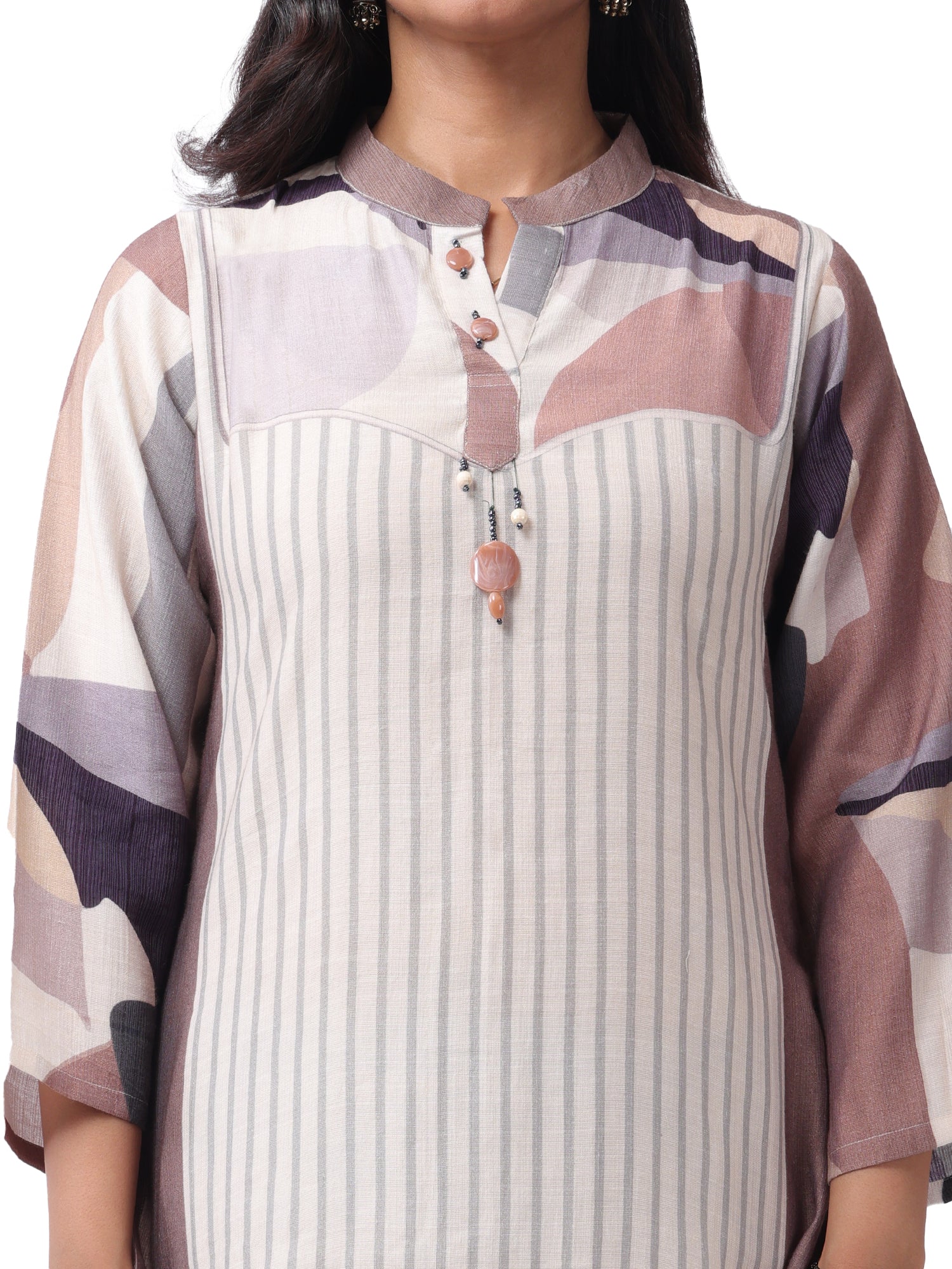 Fash'O'Holic Women's Premium Striped Cotton Kurta Pant Set with Printed Sleeves