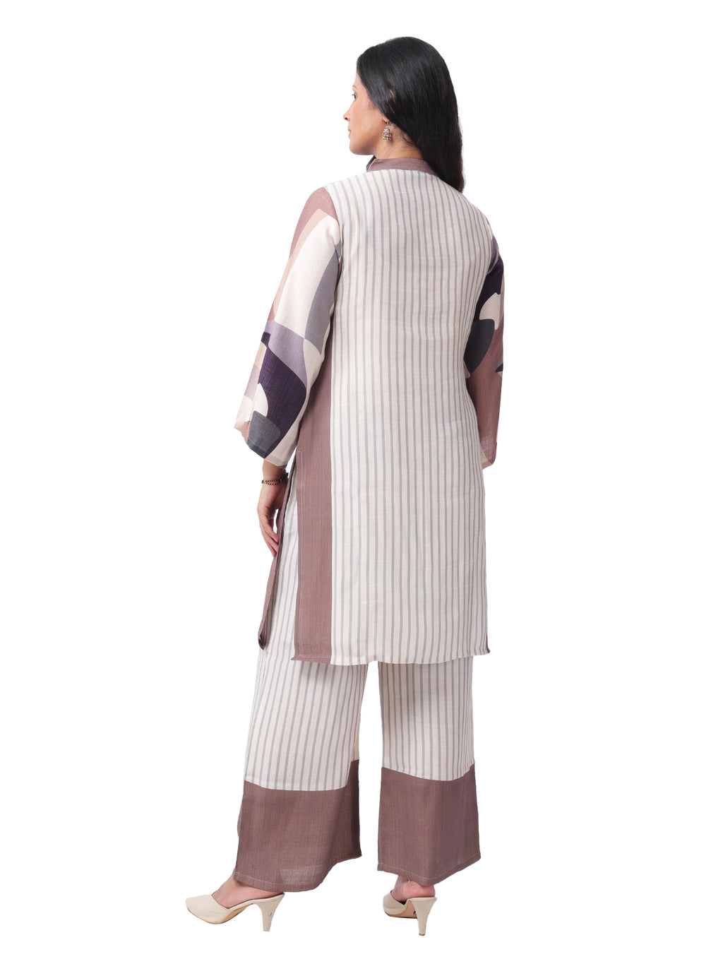 Fash'O'Holic Women's Premium Striped Cotton Kurta Pant Set with Printed Sleeves