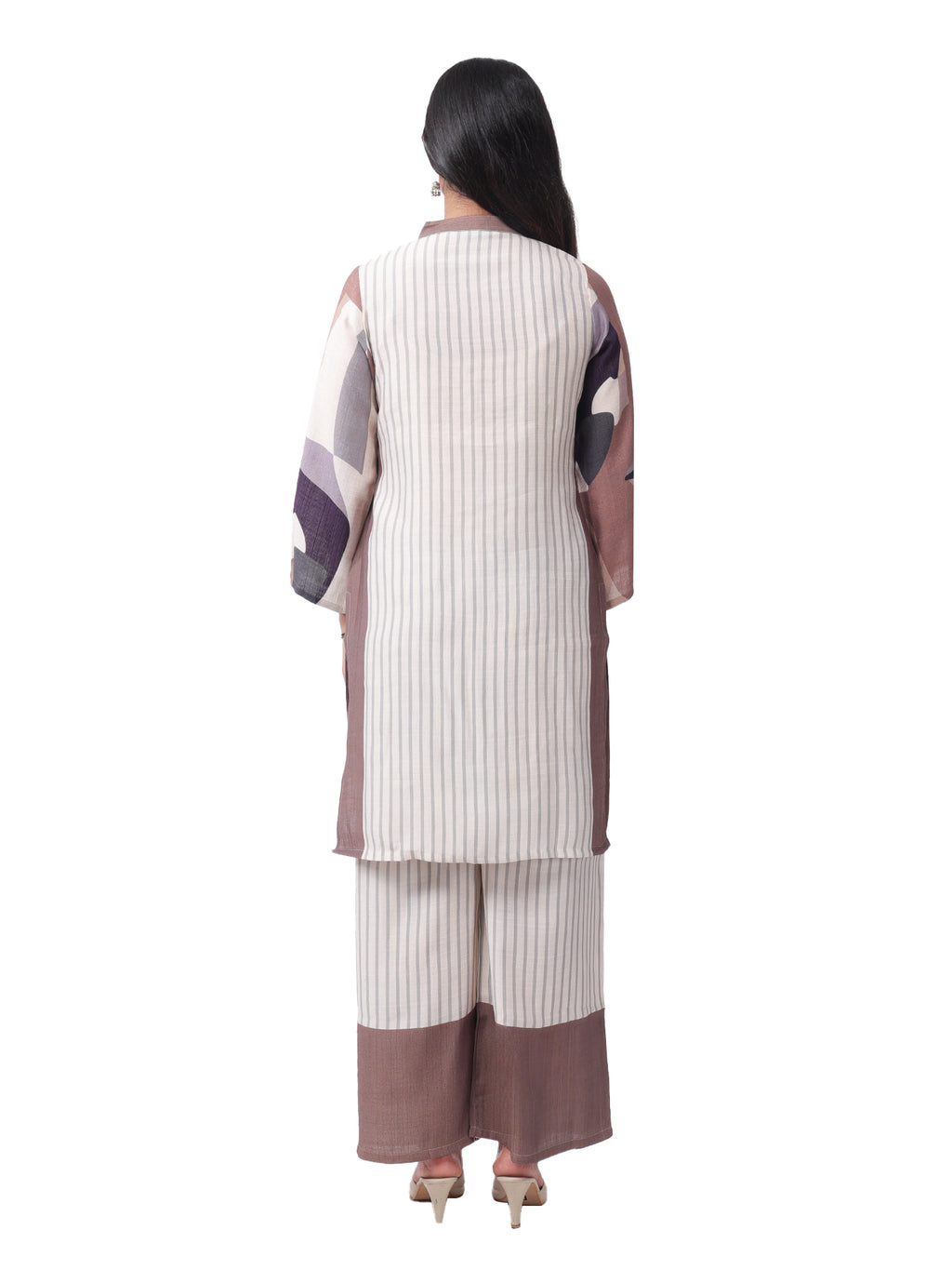 Fash'O'Holic Women's Premium Striped Cotton Kurta Pant Set with Printed Sleeves