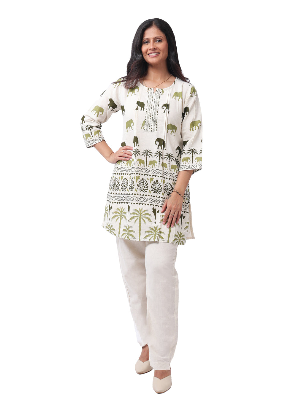Women's Premium Ita Cotton Printed Co-Ord Set | Elephant & Palm Tree Print | Casual Summer Wear