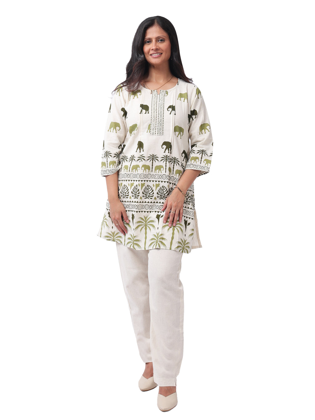 Women's Premium Ita Cotton Printed Co-Ord Set | Elephant & Palm Tree Print | Casual Summer Wear