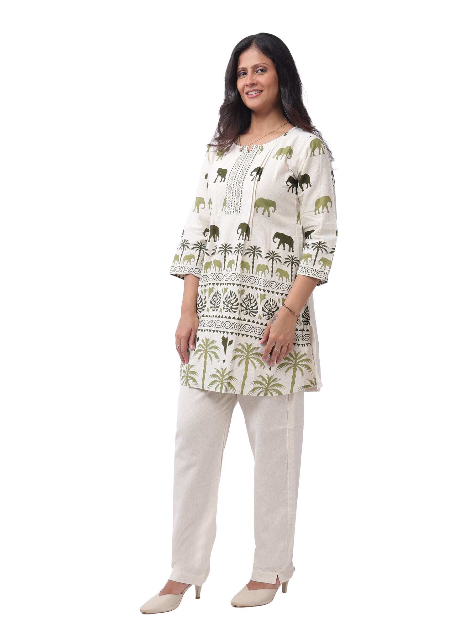 Women's Premium Ita Cotton Printed Co-Ord Set | Elephant & Palm Tree Print | Casual Summer Wear