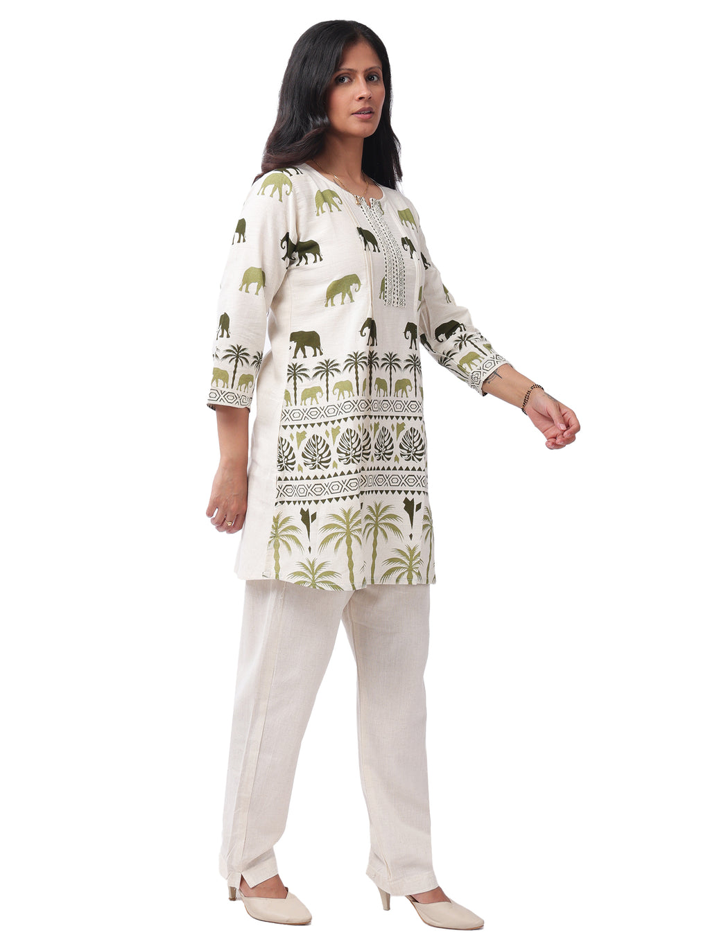 Women's Premium Ita Cotton Printed Co-Ord Set | Elephant & Palm Tree Print | Casual Summer Wear