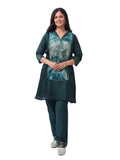 Emerald Silk Cotton Co-Ord Set with Handcrafted Tie-Dye Panel