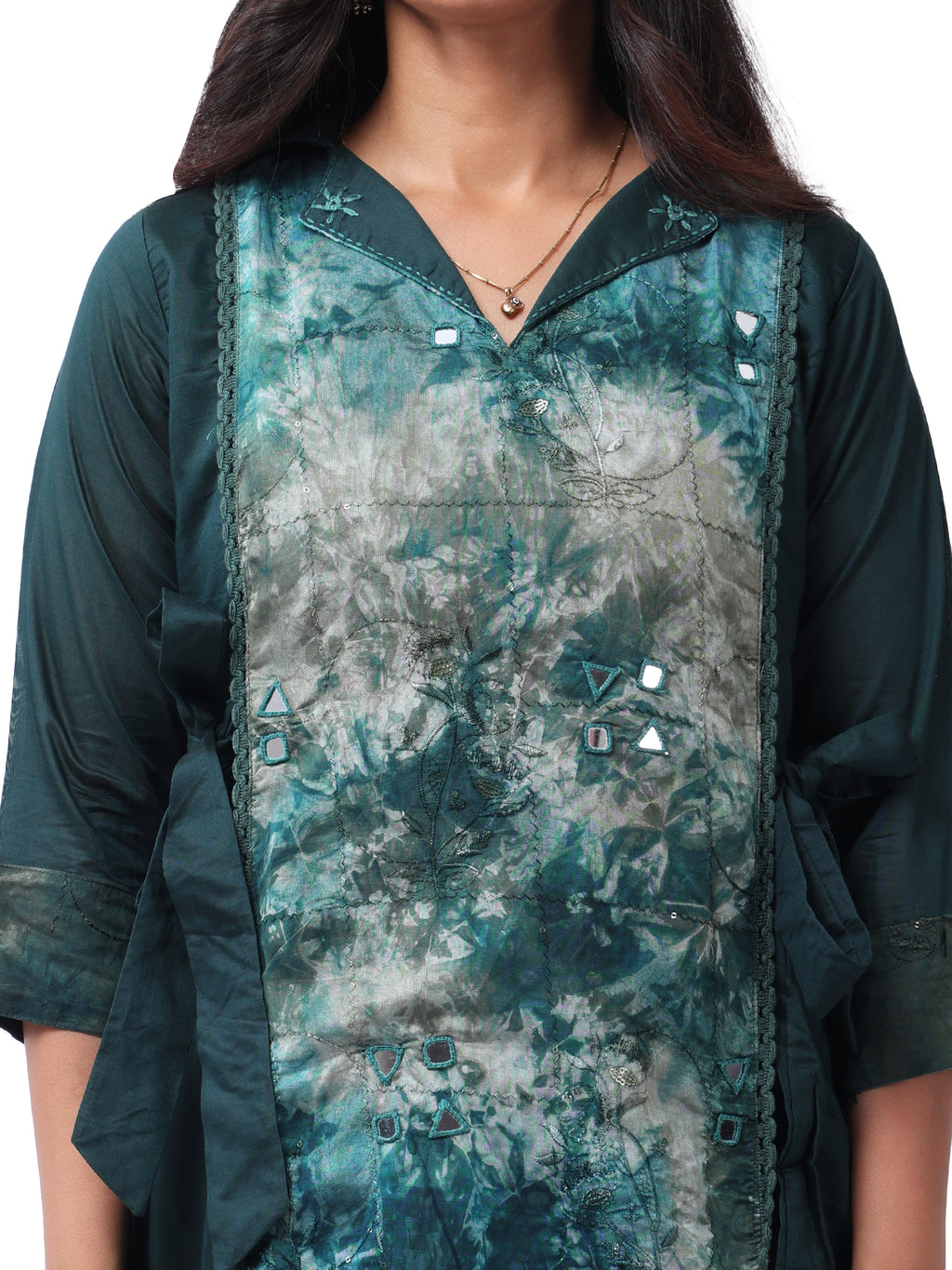 Emerald Silk Cotton Co-Ord Set with Handcrafted Tie-Dye Panel