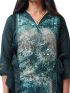 Emerald Silk Cotton Co-Ord Set with Handcrafted Tie-Dye Panel