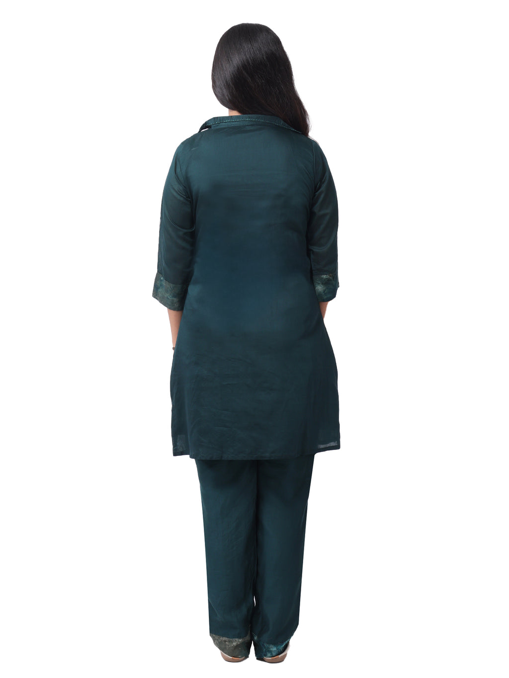 Emerald Silk Cotton Co-Ord Set with Handcrafted Tie-Dye Panel