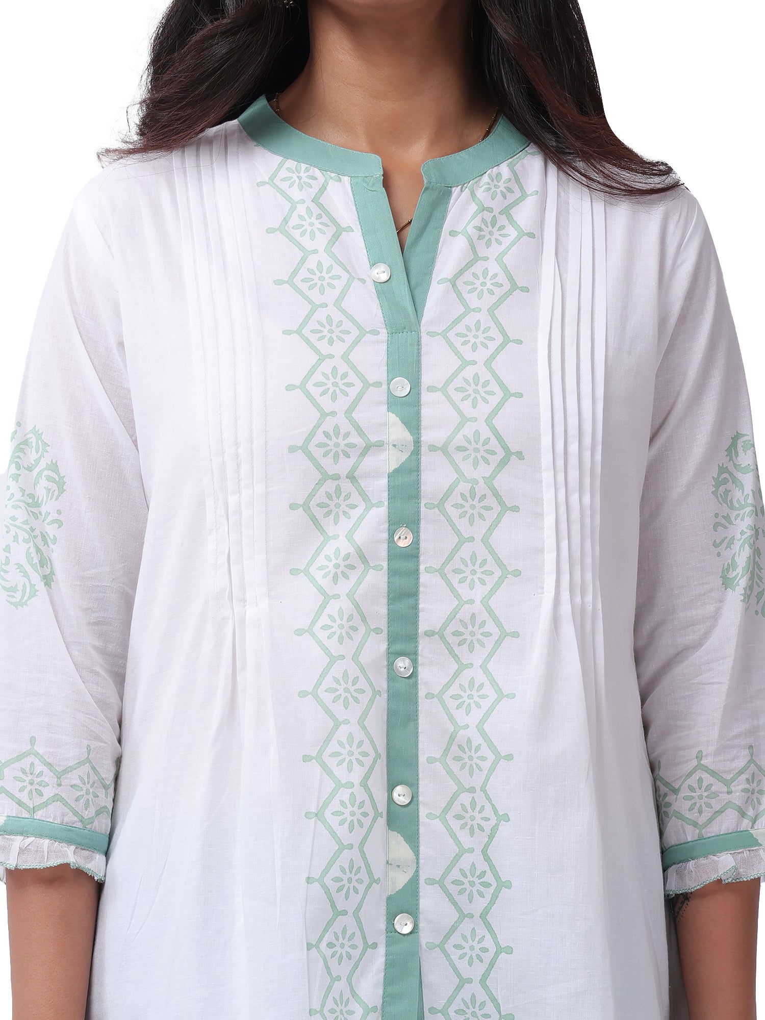 Fash'O'Holic Women's Premium White & Mint Green Cotton Co-ord Set