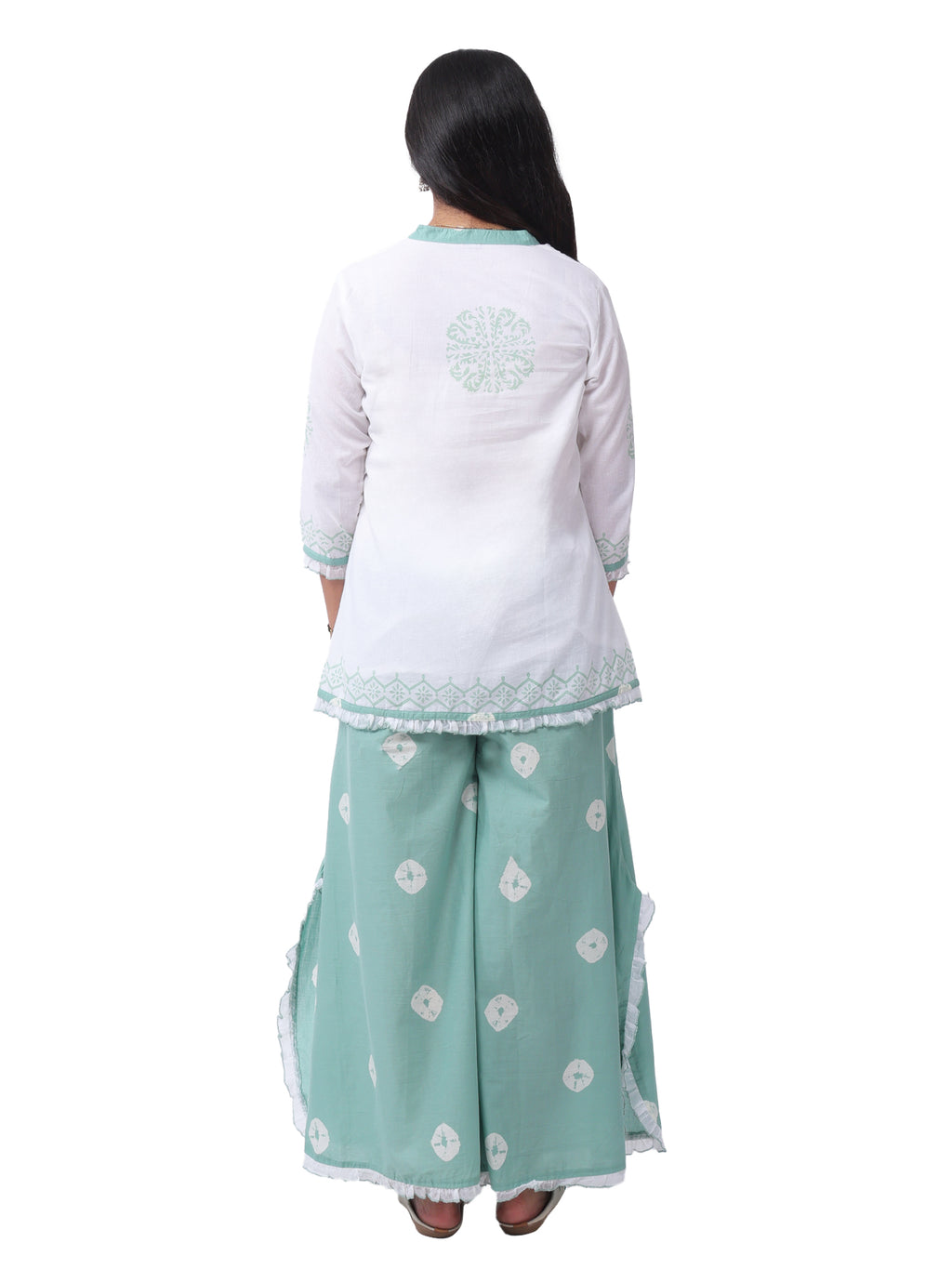 Fash'O'Holic Women's Premium White & Mint Green Cotton Co-ord Set