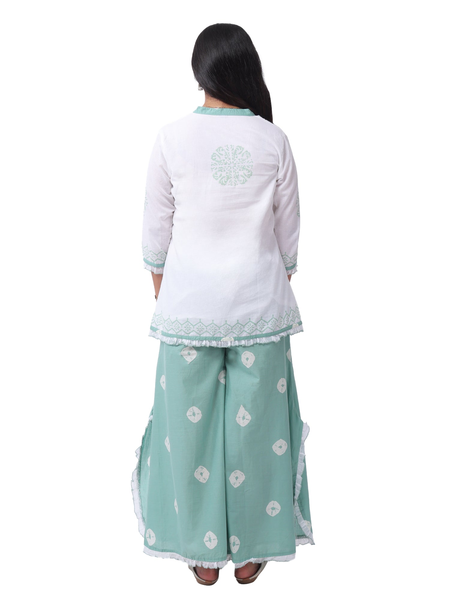 Fash'O'Holic Women's Premium White & Mint Green Cotton Co-ord Set