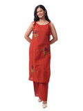 Fash'O'Holic Women's Premium Rust Orange Embroidered Kurta Pant Set
